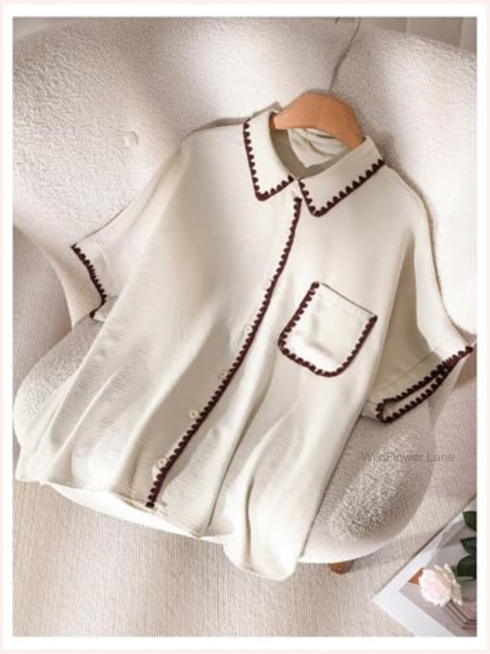 Plus Size Button Down Dressy Blouse Contrast Trim Work Top - Picture 3 of 6